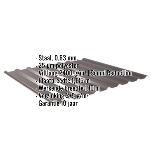 Damwandplaat 20/1100 | Dak | Anti-Drup 2400 g/m² | Staal 0,63 mm | 25 µm Polyester | 8017 - Chocoladebruin #2