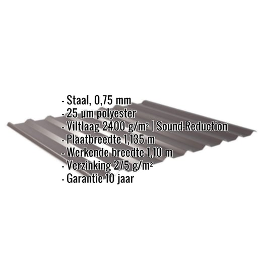 Damwandplaat 20/1100 | Dak | Anti-Drup 2400 g/m² | Staal 0,75 mm | 25 µm Polyester | 8017 - Chocoladebruin #2