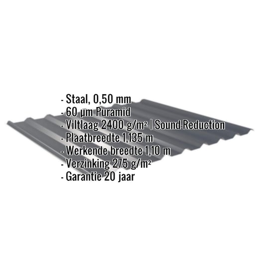 Damwandplaat 20/1100 | Dak | Anti-Drup 2400 g/m² | Staal 0,50 mm | 60 µm Puramid | 7016 - Antracietgrijs #2