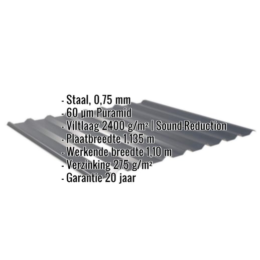 Damwandplaat 20/1100 | Dak | Anti-Drup 2400 g/m² | Staal 0,75 mm | 60 µm Puramid | 7016 - Antracietgrijs #2
