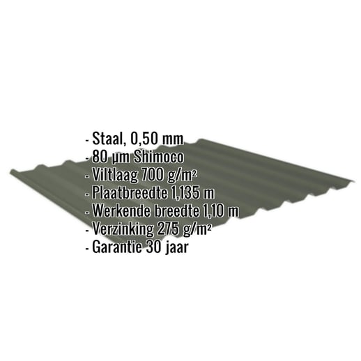 Damwandplaat 20/1100 | Dak | Anti-Drup 700 g/m² | Staal 0,50 mm | 80 µm Shimoco | 6020 - Chroomoxydegroen #2