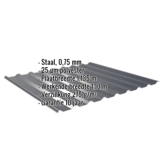 Damwandplaat 20/1100 | Dak | Staal 0,75 mm | 25 µm Polyester | 7016 - Antracietgrijs #2