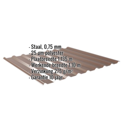 Damwandplaat 20/1100 | Dak | Staal 0,75 mm | 25 µm Polyester | 8011 - Notenbruin #2