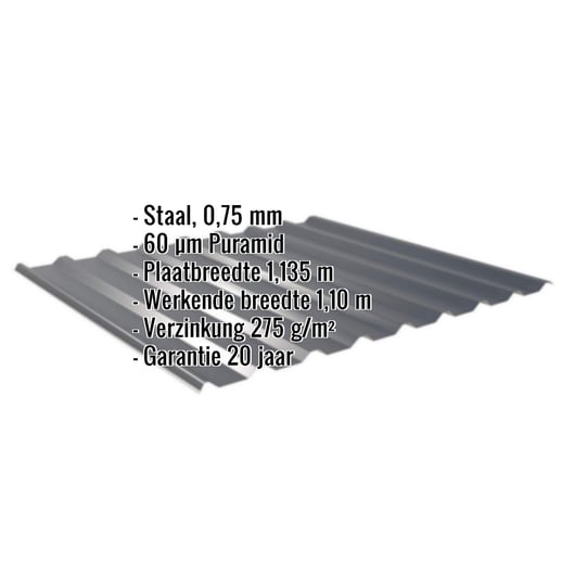 Damwandplaat 20/1100 | Dak | Staal 0,75 mm | 60 µm Puramid | 7016 - Antracietgrijs #2