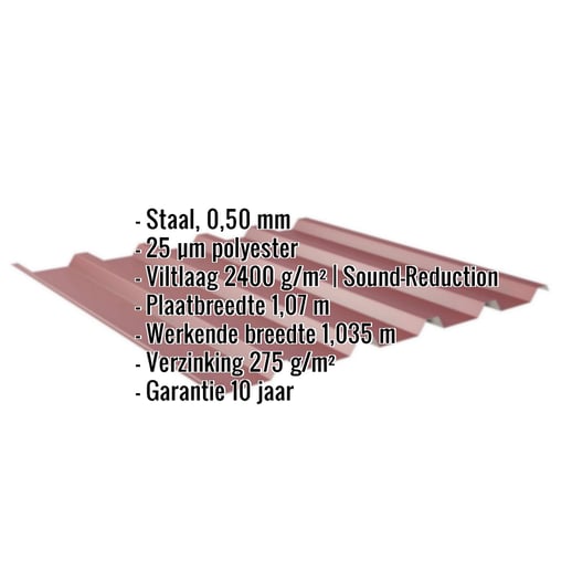 Damwandplaat 35/207 | Dak | Anti-Drup 1000 g/m² | Staal 0,50 mm | 25 µm Polyester | 3005 - Wijnrood #2
