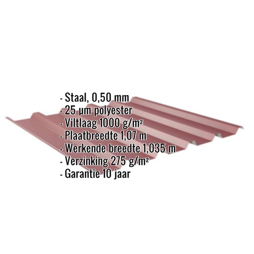 Damwandplaat 35/207 | Dak | Anti-Drup 1000 g/m² | Staal 0,50 mm | 25 µm Polyester | 3005 - Wijnrood #2