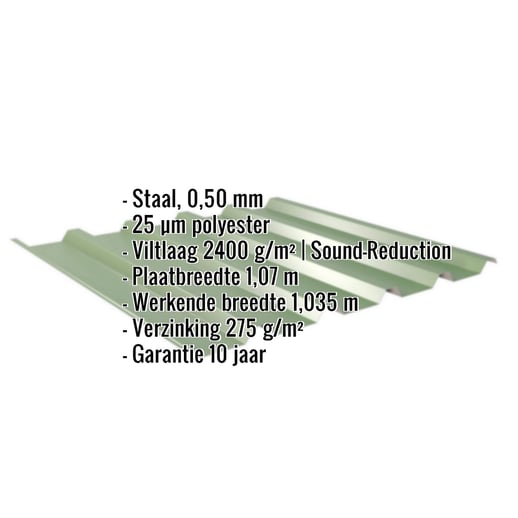 Damwandplaat 35/207 | Dak | Anti-Drup 1000 g/m² | Staal 0,50 mm | 25 µm Polyester | 6011 - Resedagroen #2