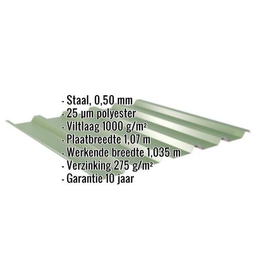 Damwandplaat 35/207 | Dak | Anti-Drup 1000 g/m² | Staal 0,50 mm | 25 µm Polyester | 6011 - Resedagroen #2