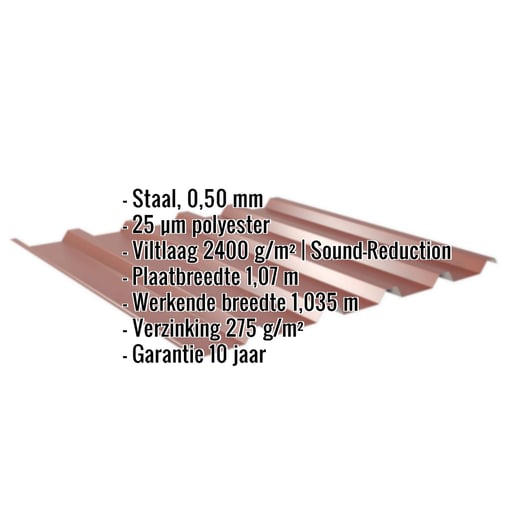 Damwandplaat 35/207 | Dak | Anti-Drup 1000 g/m² | Staal 0,50 mm | 25 µm Polyester | 8012 - Roodbruin #2