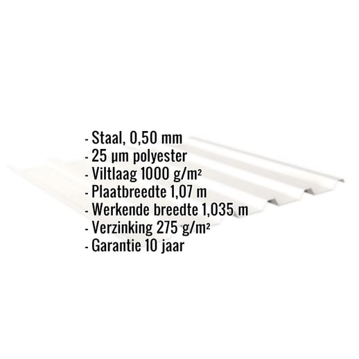 Damwandplaat 35/207 | Dak | Anti-Drup 1000 g/m² | Staal 0,50 mm | 25 µm Polyester | 9010 - Zuiverwit #2