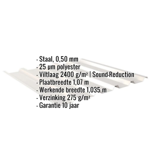 Damwandplaat 35/207 | Dak | Anti-Drup 1000 g/m² | Staal 0,50 mm | 25 µm Polyester | 9002 - Grijswit #2