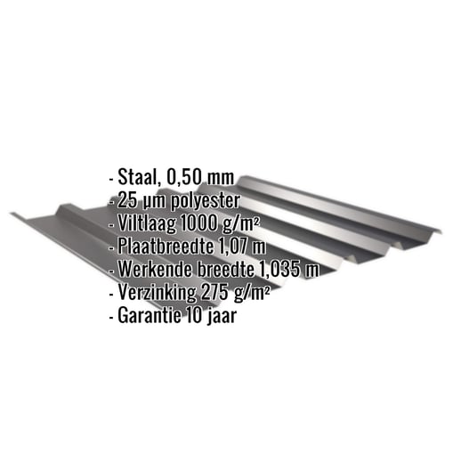 Damwandplaat 35/207 | Dak | Anti-Drup 1000 g/m² | Staal 0,50 mm | 25 µm Polyester | 9005 - Gitzwart #2