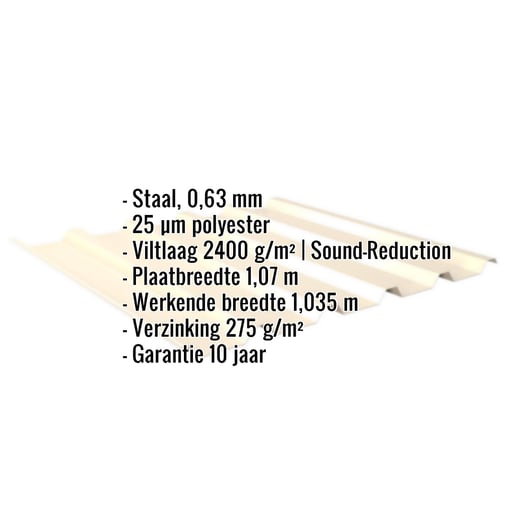 Damwandplaat 35/207 | Dak | Anti-Drup 1000 g/m² | Staal 0,63 mm | 25 µm Polyester | 1015 - Licht ivoorkleuri #2