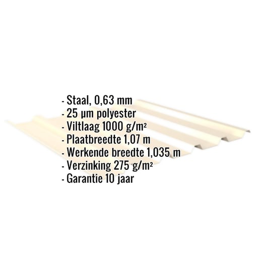 Damwandplaat 35/207 | Dak | Anti-Drup 1000 g/m² | Staal 0,63 mm | 25 µm Polyester | 1015 - Licht ivoorkleurig #2