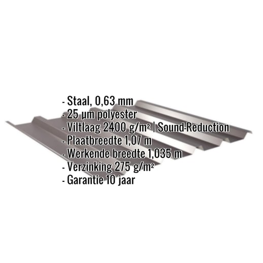 Damwandplaat 35/207 | Dak | Anti-Drup 1000 g/m² | Staal 0,63 mm | 25 µm Polyester | 8017 - Chocoladebruin #2