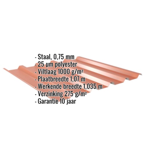 Damwandplaat 35/207 | Dak | Anti-Drup 1000 g/m² | Staal 0,75 mm | 25 µm Polyester | 8004 - Koperbruin #2