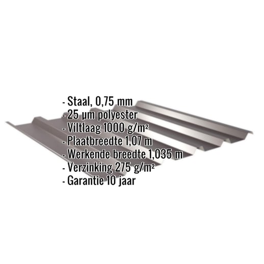 Damwandplaat 35/207 | Dak | Anti-Drup 1000 g/m² | Staal 0,75 mm | 25 µm Polyester | 8017 - Chocoladebruin #2