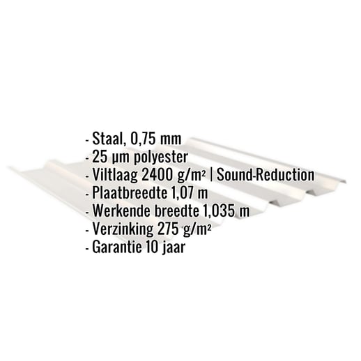 Damwandplaat 35/207 | Dak | Anti-Drup 1000 g/m² | Staal 0,75 mm | 25 µm Polyester | 9002 - Grijswit #2