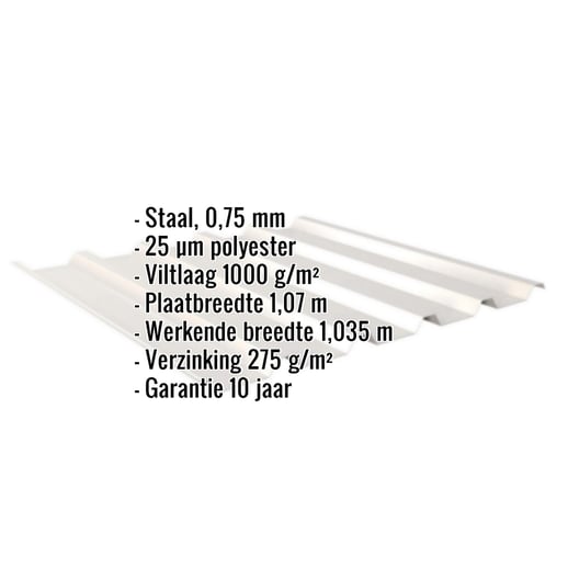 Damwandplaat 35/207 | Dak | Anti-Drup 1000 g/m² | Staal 0,75 mm | 25 µm Polyester | 9002 - Grijswit #2