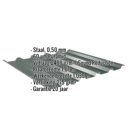 Damwandplaat 35/207 | Dak | Anti-Drup 1000 g/m² | Staal 0,50 mm | 60 µm Puramid | 6005 - Mosgroen #2