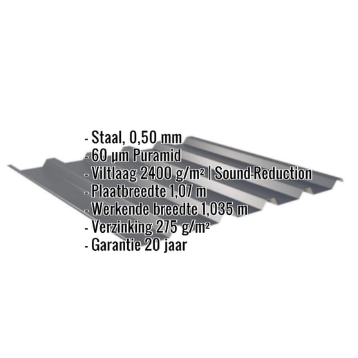 Damwandplaat 35/207 | Dak | Anti-Drup 1000 g/m² | Staal 0,50 mm | 60 µm Puramid | 7016 - Antracietgrijs #2