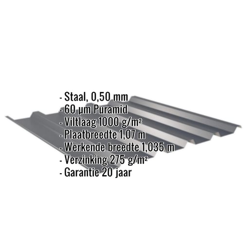 Damwandplaat 35/207 | Dak | Anti-Drup 1000 g/m² | Staal 0,50 mm | 60 µm Puramid | 7016 - Antracietgrijs #2