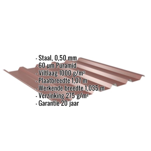 Damwandplaat 35/207 | Dak | Anti-Drup 1000 g/m² | Staal 0,50 mm | 60 µm Puramid | 8012 - Roodbruin #2