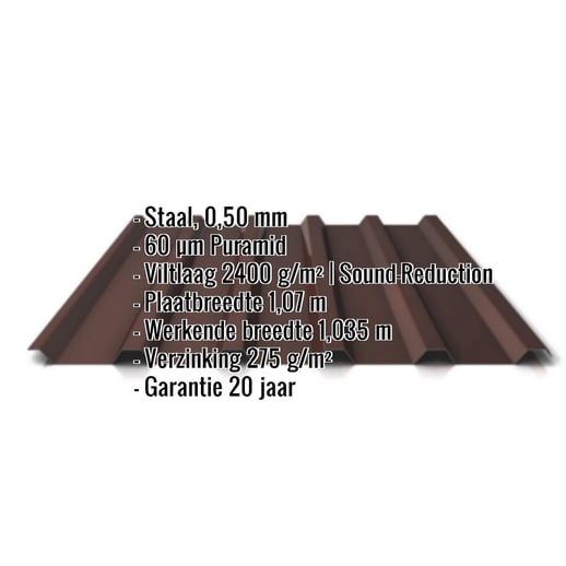 Damwandplaat 35/207 | Dak | Anti-Drup 1000 g/m² | Staal 0,50 mm | 60 µm Puramid | 8017 - Chocoladebruin #2