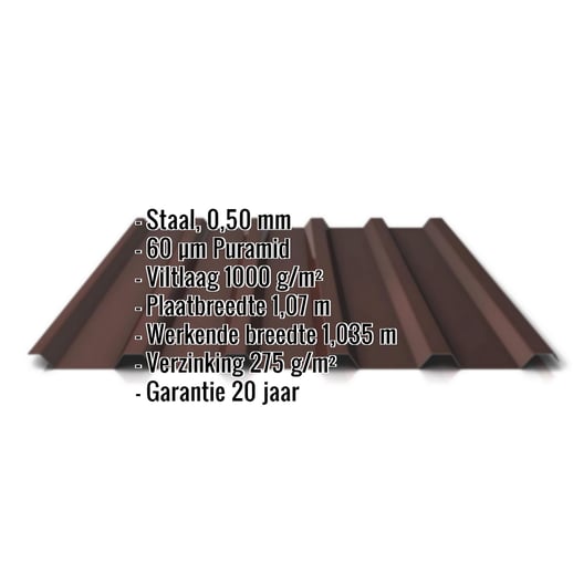 Damwandplaat 35/207 | Dak | Anti-Drup 1000 g/m² | Staal 0,50 mm | 60 µm Puramid | 8017 - Chocoladebruin #2