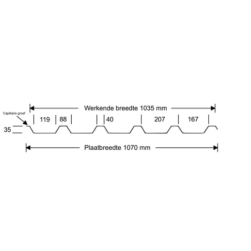 Damwandplaat 35/207 | Dak | Anti-Drup 1000 g/m² | Staal 0,75 mm | 60 µm Puramid | 7016 - Antracietgrijs #10