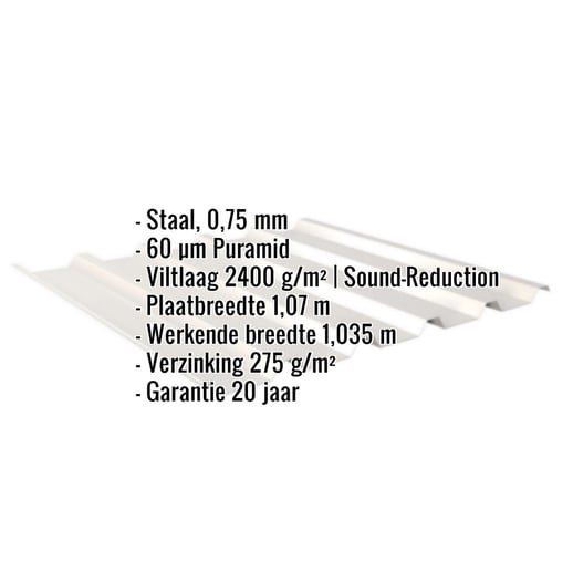 Damwandplaat 35/207 | Dak | Anti-Drup 1000 g/m² | Staal 0,75 mm | 60 µm Puramid | 9002 - Grijswit #2