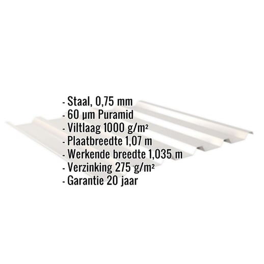 Damwandplaat 35/207 | Dak | Anti-Drup 1000 g/m² | Staal 0,75 mm | 60 µm Puramid | 9002 - Grijswit #2