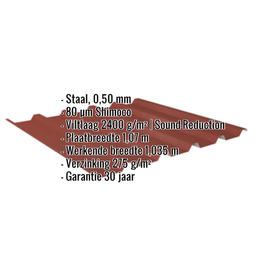 Damwandplaat 35/207 | Dak | Anti-Drup 1000 g/m² | Staal 0,50 mm | 80 µm Shimoco | 3009 - Oxyderood #2