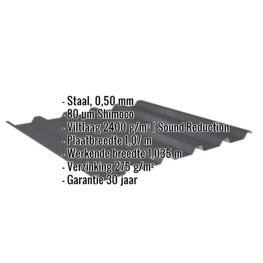 Damwandplaat 35/207 | Dak | Anti-Drup 1000 g/m² | Staal 0,50 mm | 80 µm Shimoco | 7016 - Antracietgrijs #2