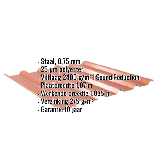 Damwandplaat 35/207 | Dak | Anti-Drup 2400 g/m² | Staal 0,75 mm | 25 µm Polyester | 8004 - Koperbruin #2