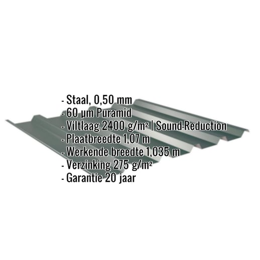 Damwandplaat 35/207 | Dak | Anti-Drup 2400 g/m² | Staal 0,50 mm | 60 µm Puramid | 6005 - Mosgroen #2