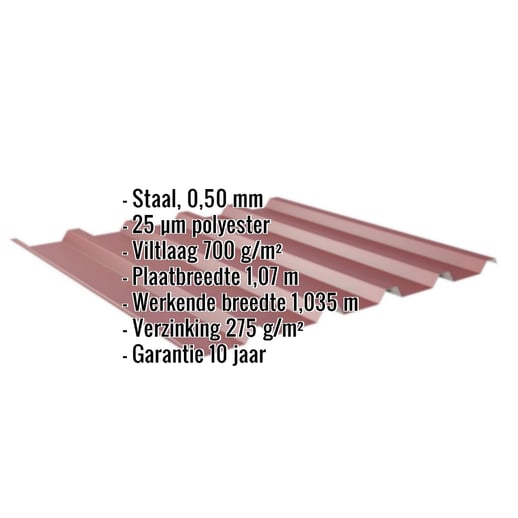 Damwandplaat 35/207 | Dak | Anti-Drup 700 g/m² | Staal 0,50 mm | 25 µm Polyester | 3005 - Wijnrood #2