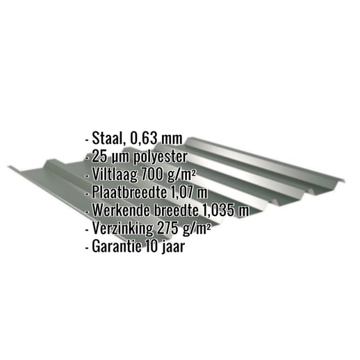 Damwandplaat 35/207 | Dak | Anti-Drup 700 g/m² | Staal 0,63 mm | 25 µm Polyester | 6020 - Chroomoxydegroen #2