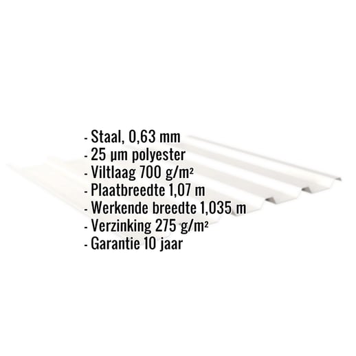 Damwandplaat 35/207 | Dak | Anti-Drup 700 g/m² | Staal 0,63 mm | 25 µm Polyester | 9010 - Zuiverwit #2