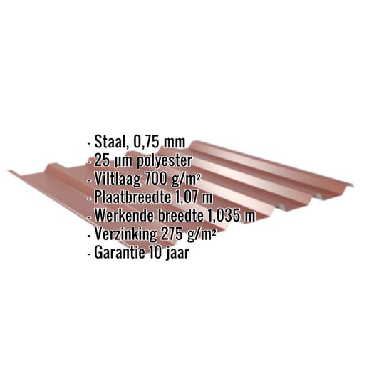 Damwandplaat 35/207 | Dak | Anti-Drup 700 g/m² | Staal 0,75 mm | 25 µm Polyester | 8012 - Roodbruin #2