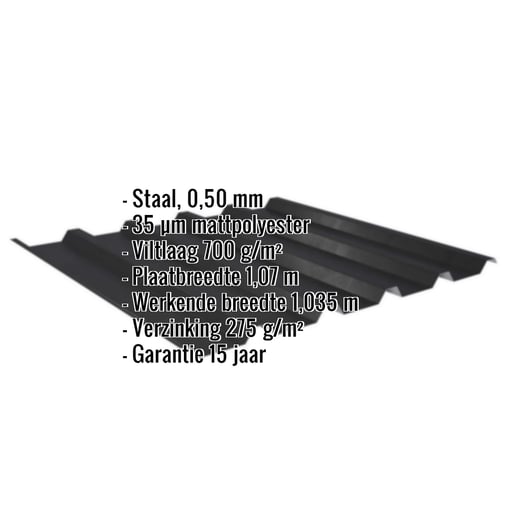 Damwandplaat 35/207 | Dak | Anti-Drup 700 g/m² | Staal 0,50 mm | 35 µm Mattpolyester | 33 - Zwart #2