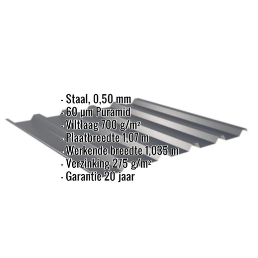 Damwandplaat 35/207 | Dak | Anti-Drup 700 g/m² | Staal 0,50 mm | 60 µm Puramid | 7016 - Antracietgrijs #2