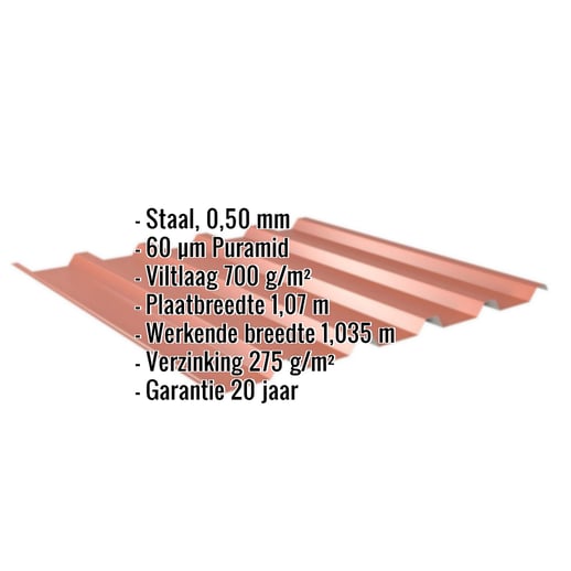 Damwandplaat 35/207 | Dak | Anti-Drup 700 g/m² | Staal 0,50 mm | 60 µm Puramid | 8004 - Koperbruin #2