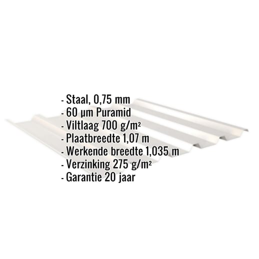 Damwandplaat 35/207 | Dak | Anti-Drup 700 g/m² | Staal 0,75 mm | 60 µm Puramid | 9002 - Grijswit #2
