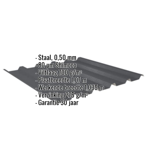 Damwandplaat 35/207 | Dak | Anti-Drup 700 g/m² | Staal 0,50 mm | 80 µm Shimoco | 7016 - Antracietgrijs #2