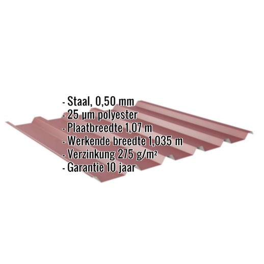 Damwandplaat 35/207 | Dak | Staal 0,50 mm | 25 µm Polyester | 3005 - Wijnrood #2