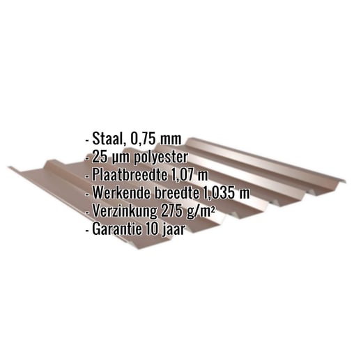 Damwandplaat 35/207 | Dak | Staal 0,75 mm | 25 µm Polyester | 8011 - Notenbruin #2