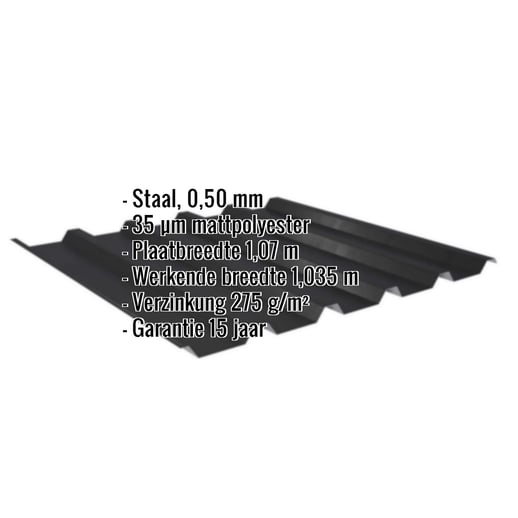 Damwandplaat 35/207 | Dak | Staal 0,50 mm | 35 µm Mattpolyester | 33 - Zwart #2