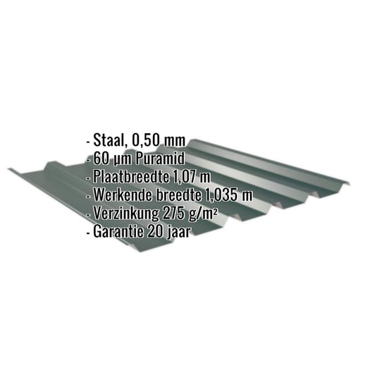 Damwandplaat 35/207 | Dak | Staal 0,50 mm | 60 µm Puramid | 6005 - Mosgroen #2