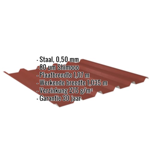 Damwandplaat 35/207 | Dak | Staal 0,50 mm | 80 µm Shimoco | 3009 - Oxyderood #2
